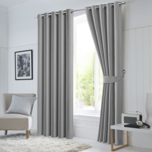 Light Grey Blackout Eyelet Curtains Ready Made Thermal Drapes