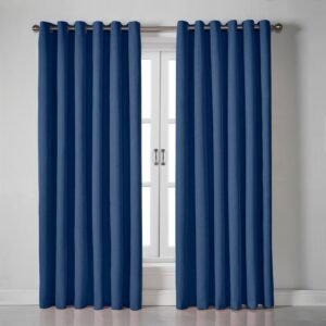 Linen Look Blackout Ready Made Eyelet Curtains Blue