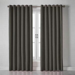 Linen Look Blackout Ready Made Eyelet Curtains Grey
