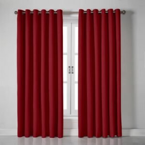 Linen Look Blackout Ready Made Eyelet Curtains Red