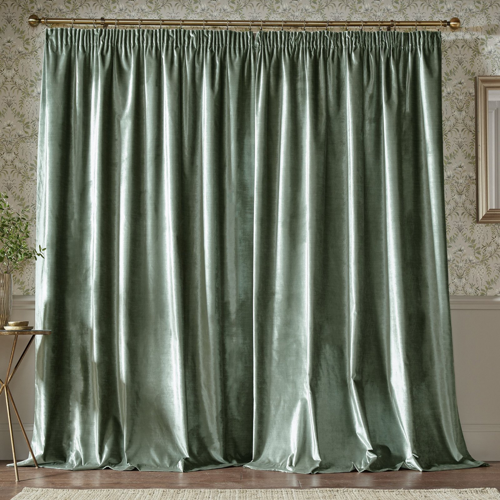 Laura Ashley Loretta Ready Made Pencil Pleat Curtains Sage Green - Image 2
