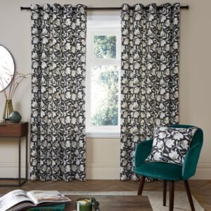 Fusion Luna Ready Made Eyelet Curtains Black