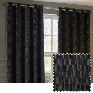 Paoletti Manhattan Velvet Ready Made Eyelet Blockout Curtains Charcoal