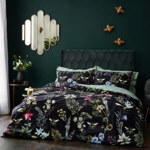 Wylder Midnight Bee Floral Velvet Duvet Cover Bedding Set Black