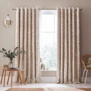 Laura Ashley Magnolia Grove Ready Made Eyelet Blackout Curtains Natural