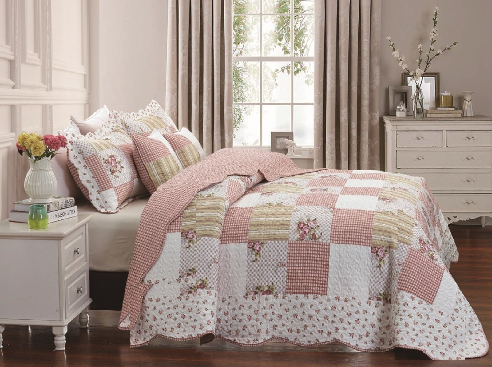 Luxury Quilted Patchwork Embroidered Bedspread Comforter with Pillow Case - Image 41