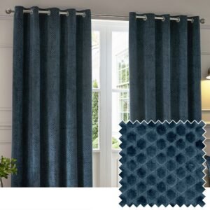 Paoletti Neptune Velvet Ready Made Eyelet Blockout Curtains Navy