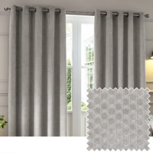 Paoletti Neptune Velvet Ready Made Eyelet Blockout Curtains Silver