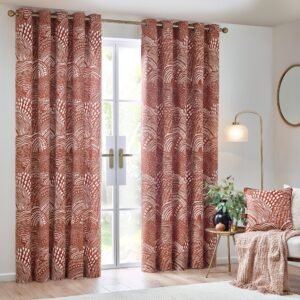 Nola Abstract  Ready Made Eyelet Curtains Chestnut