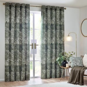 Nola Abstract  Ready Made Eyelet Curtains Olive