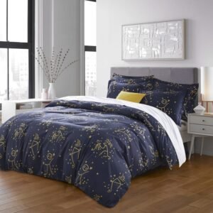 Reversible Duvet Cover Constellation Star Bedding Set Navy