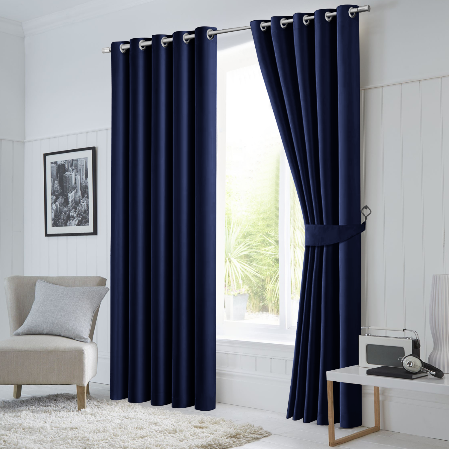 Thermal Insulated Blackout Eyelet Navy Curtains