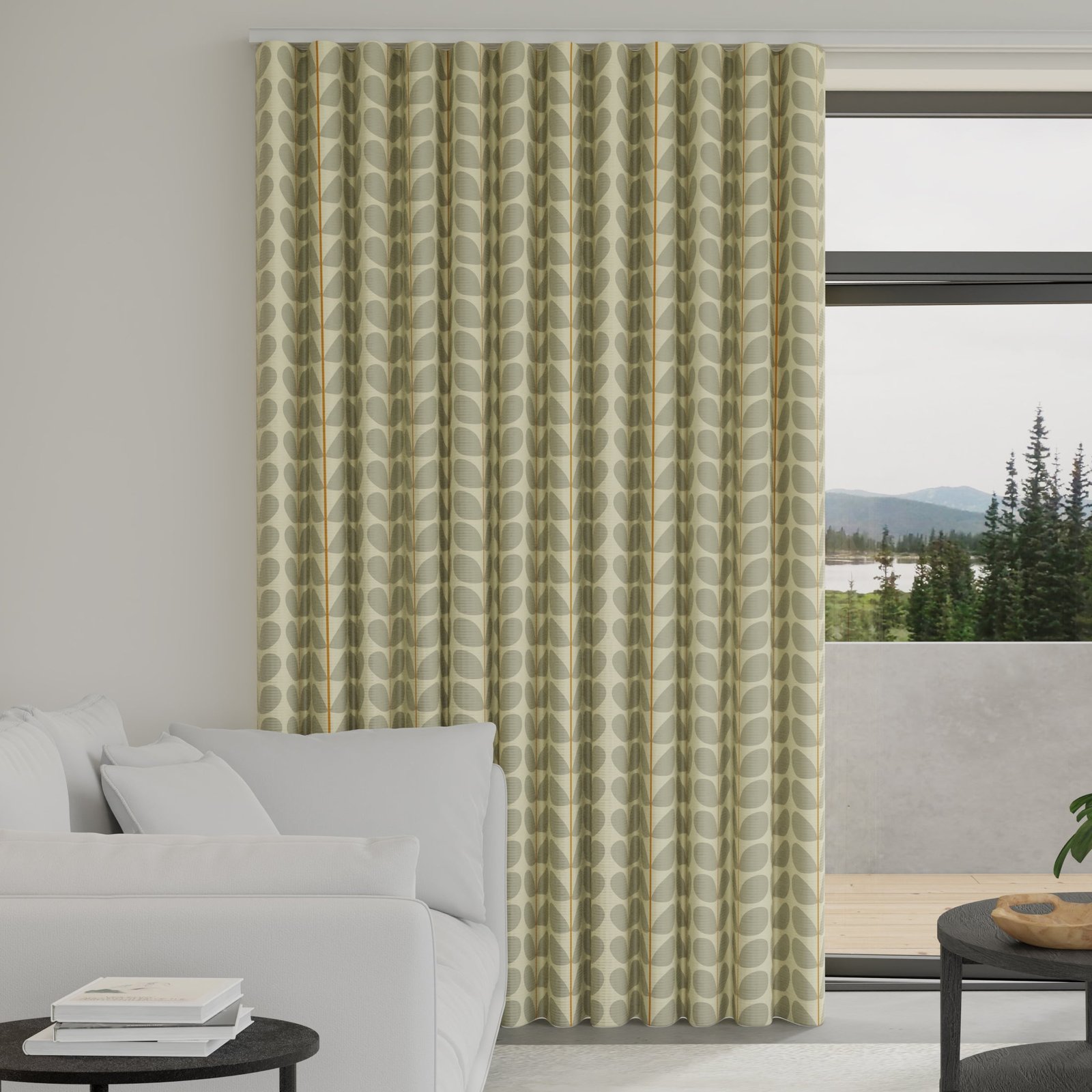 Orla Kiely Two Colour Stem Made to Measure Wave Curtain + FREE Track Warm Grey - Image 2