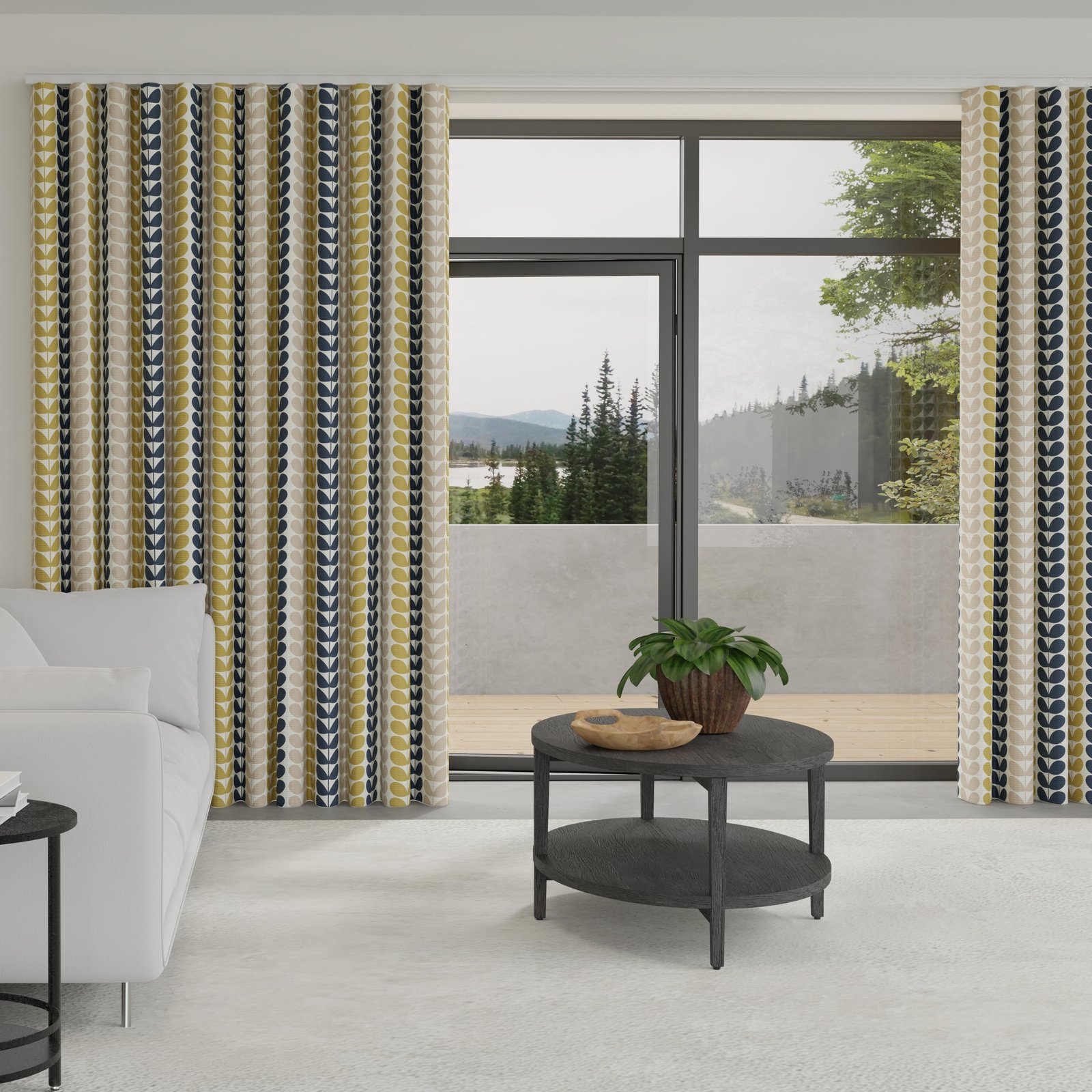 Orla Kiely Trio Stem Made to Measure Wave Curtain + FREE Track Ochre Multi