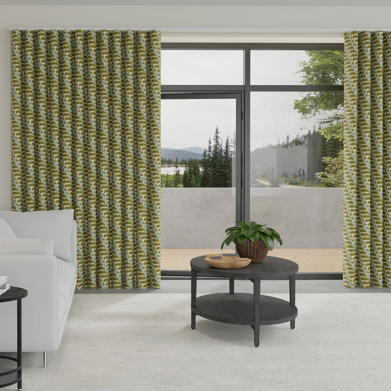 Orla Kiely Dog Show Made to Measure Wave Curtain + FREE Track Seagrass