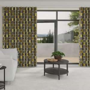 Orla Kiely Spot Flower Stem Made to Measure Wave Curtain + FREE Track Yellow Grey