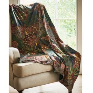 Linda Barker Treasure Garden 130cm x 180cm Digitally Printed Velvet Throw Navy