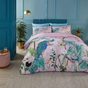 Soiree Peacock Jungle Duvet Cover Bedding Set Pink
