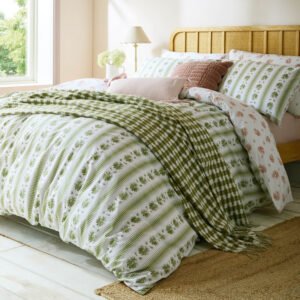 Laura Ashley Pensham Stripe Duvet Cover Bedding Set Sage Pink