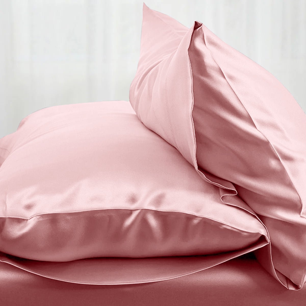 Pink Satin Silk Pillowcases Pair - Image 2