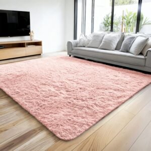 Pink Fluffy Rug Soft Deep Pile