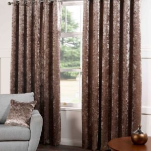 Plush Ready Made Lined Eyelet Curtains Champagne