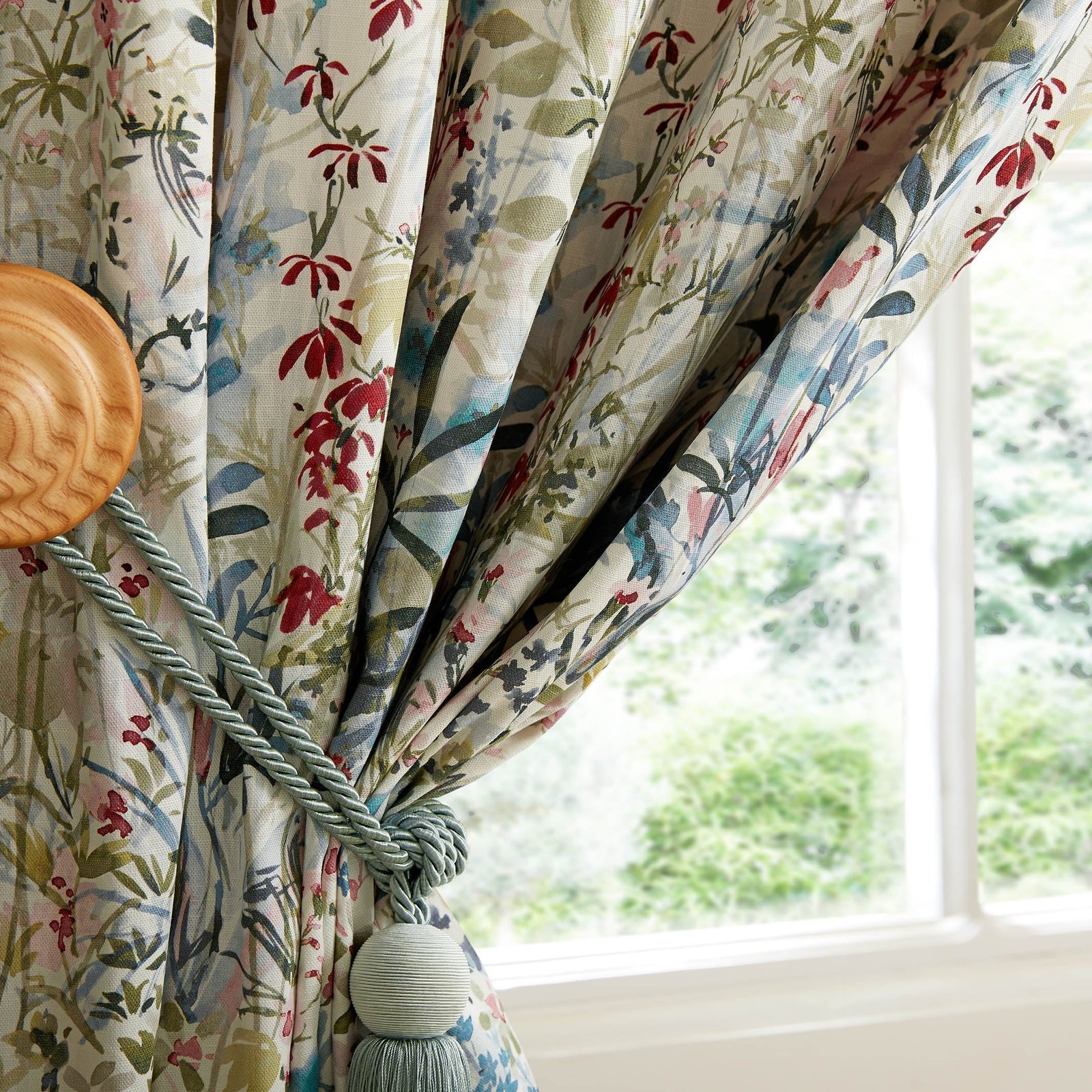 Laura Ashley Pointon Fields Ready Made Eyelet Curtains Multi - Image 3
