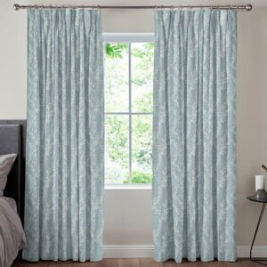 Grace Jacquard Sprig Made To Measure Curtains Smoky Blue