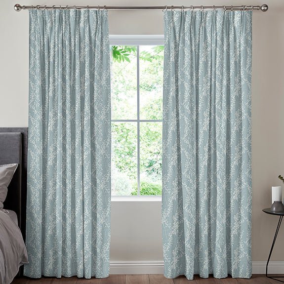 Grace Jacquard Sprig Made To Measure Curtains Smoky Blue