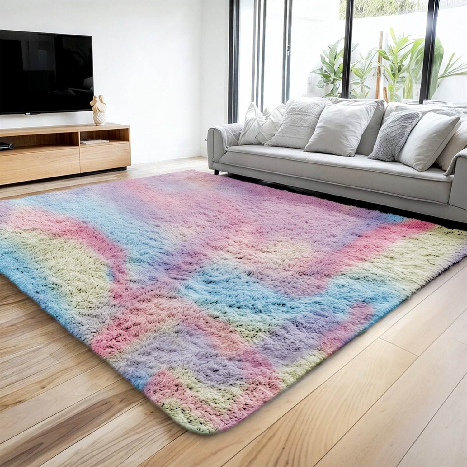 Large Rainbow Rug Shaggy Soft Deep Pile