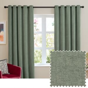 Furn Soft Chenille Ready Made Eyelet Blackout Curtains Green