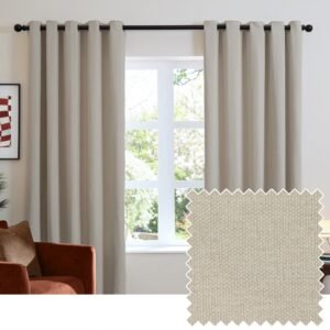 Furn Soft Chenille Ready Made Eyelet Blackout Curtains Natural