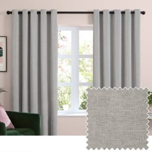 Furn Soft Chenille Ready Made Eyelet Blackout Curtains Silver
