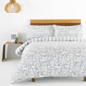 Furn Skandi Woodland Brushed Cotton Duvet Cover Bedding Set Grey