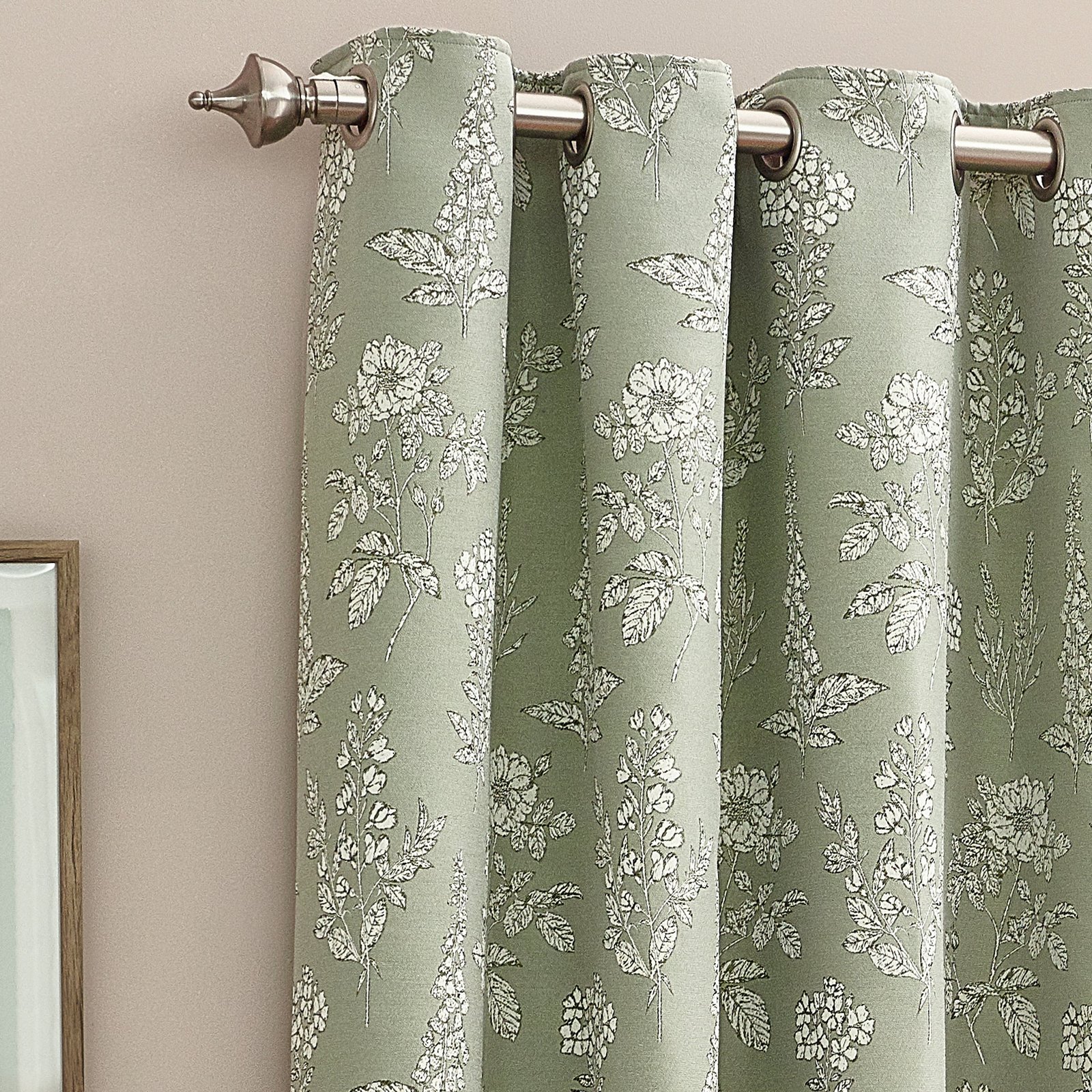 Wylder Nature Sophia Floral Jacquard Ready Made Eyelet Curtains Sage - Image 2