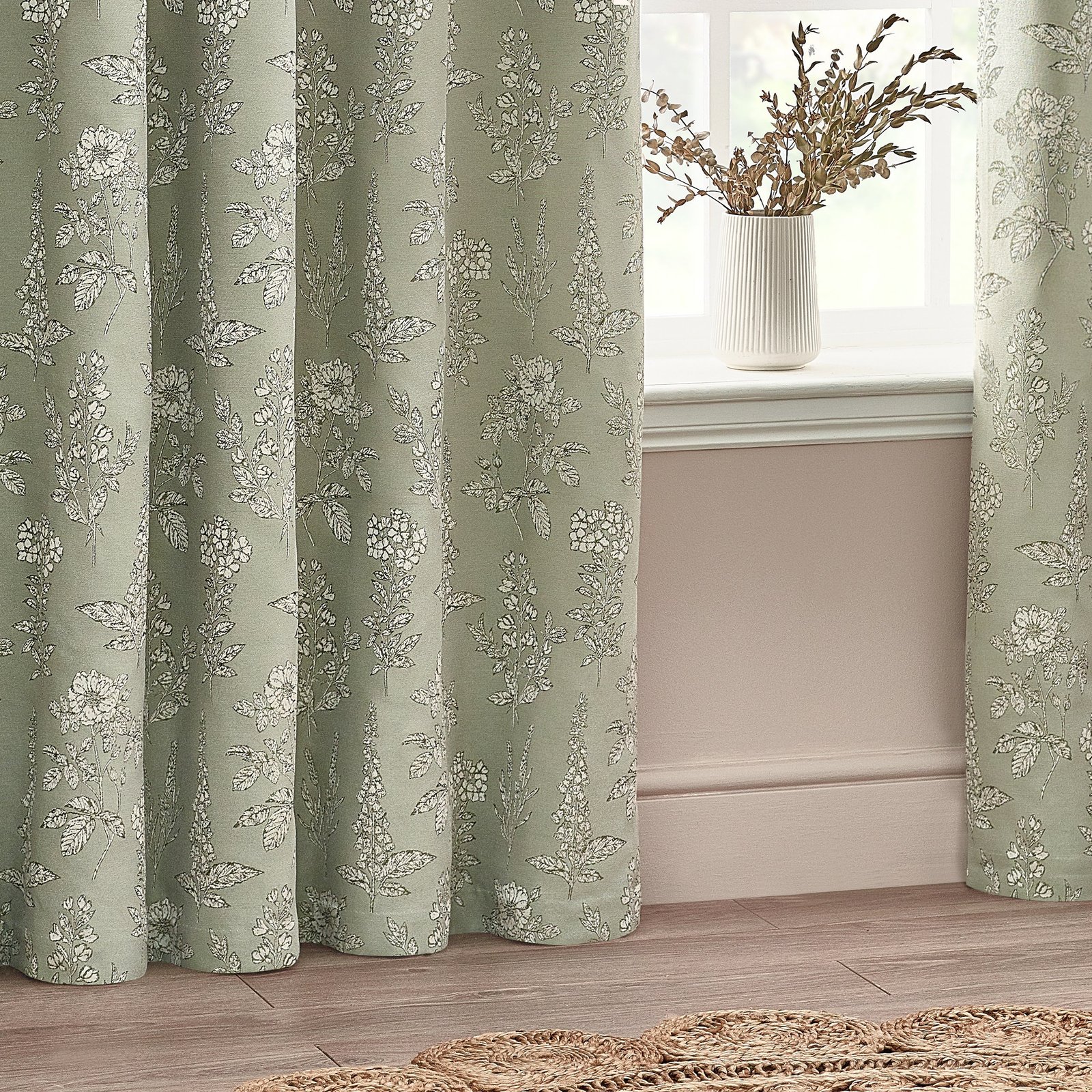 Wylder Nature Sophia Floral Jacquard Ready Made Eyelet Curtains Sage - Image 3