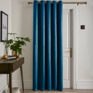 Fusion Strata 66 x 84 Single Ready Made Dimout Eyelet Door Curtain Teal