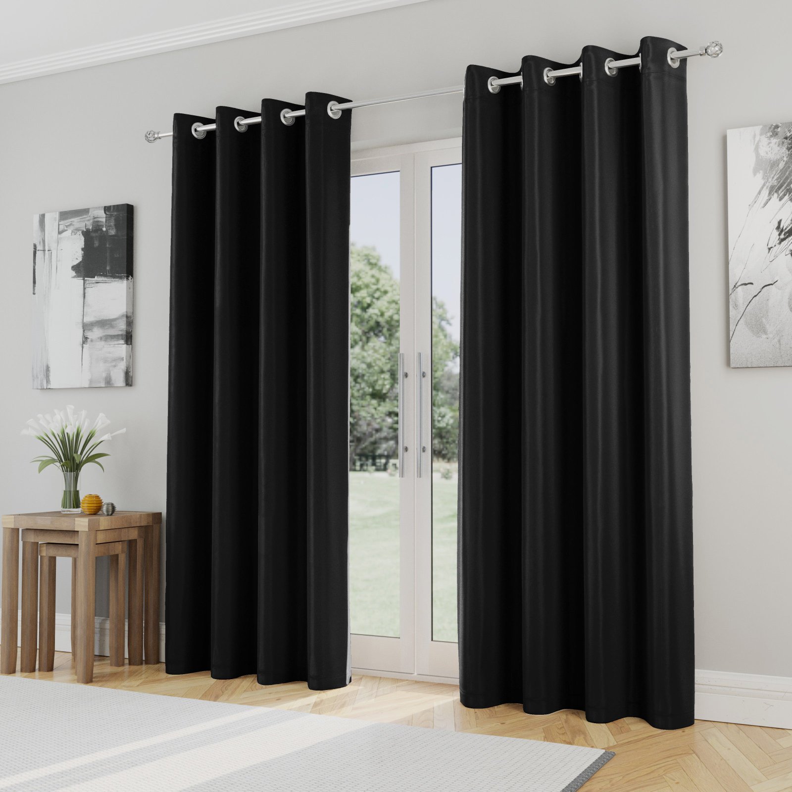 Supersoft Thermal Ready Made Eyelet Blackout Curtains Black