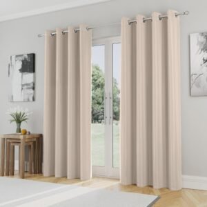 Supersoft Thermal Ready Made Eyelet Blackout Curtains Beige