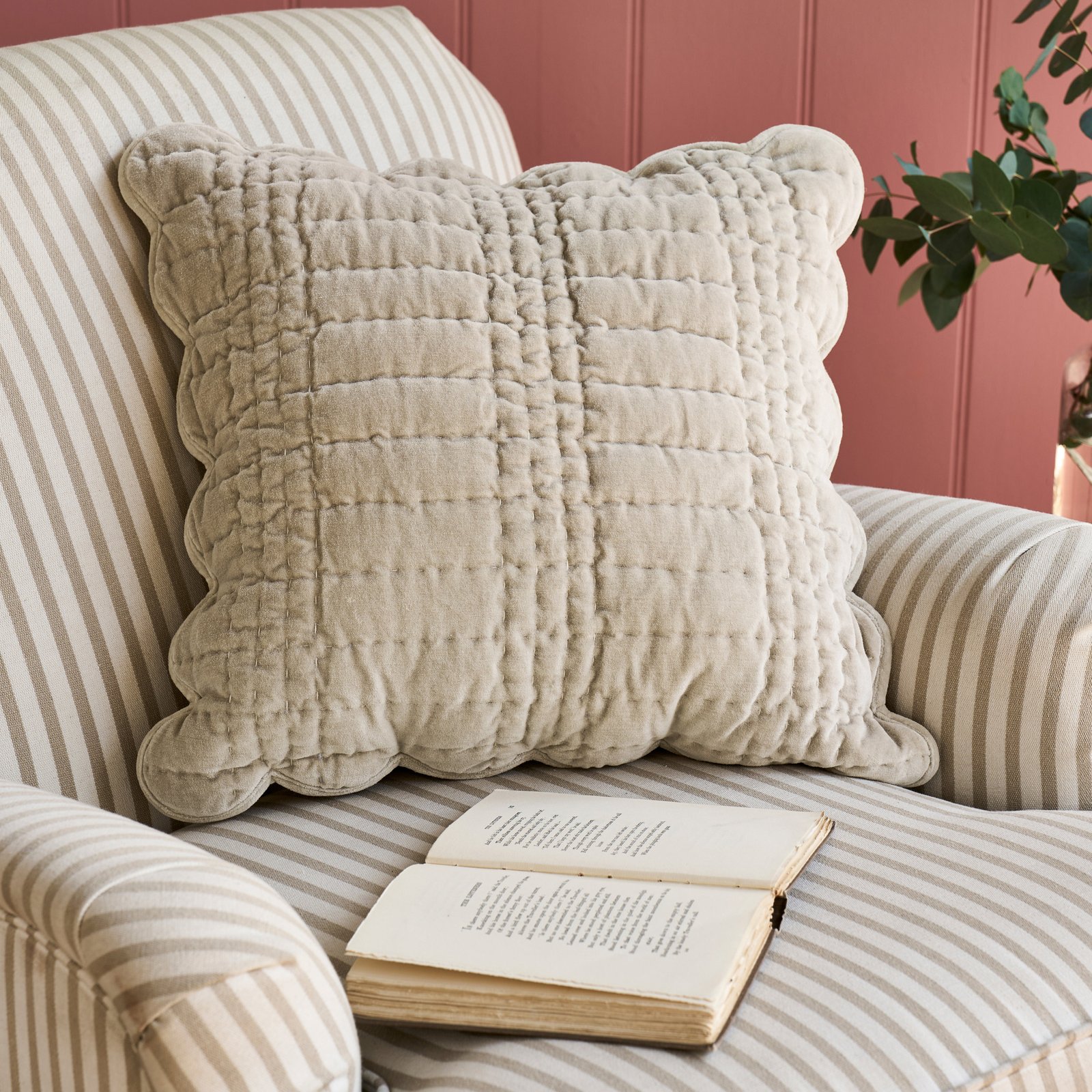 Laura Ashley Brady Scalloped 43cm x 43cm Filled Cushion Dove Grey