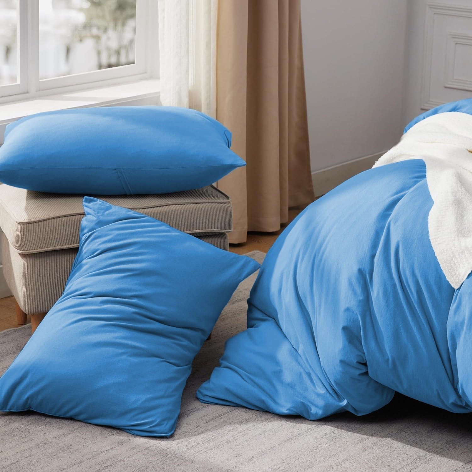 Light Blue Plain Duvet Cover & Pillowcase Set - Image 4