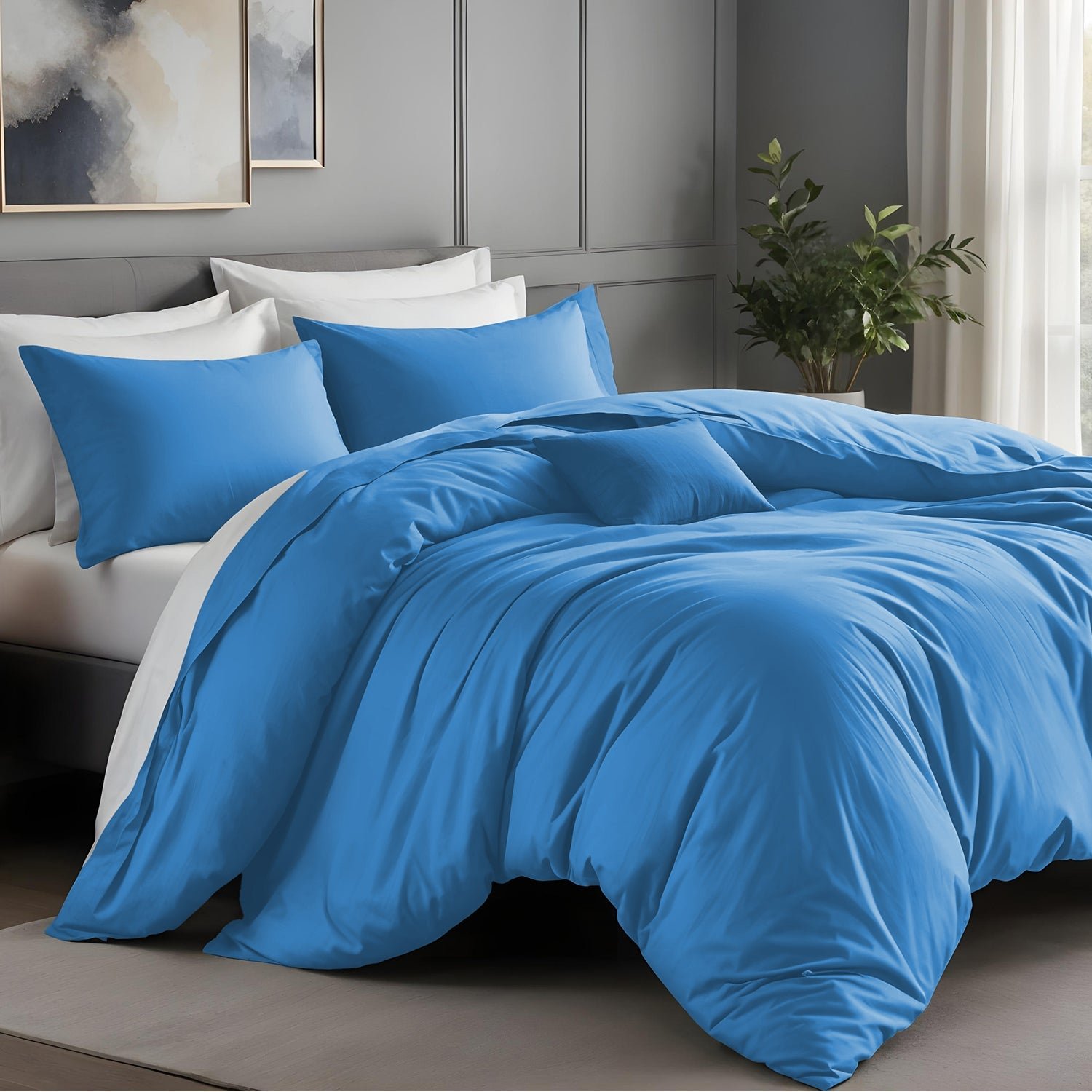 Light Blue Plain Duvet Cover & Pillowcase Set - Image 3