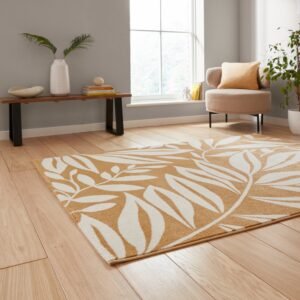 Catherine Lansfield Sorral Leaves Botanical Rug Ochre