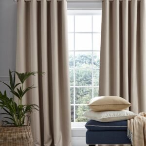 Laura Ashley Stephanie Ready Made Eyelet Blackout Curtains Natural