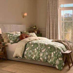 William Morris At Home Strawberry Thief Duvet Cover Bedding Set Nettle