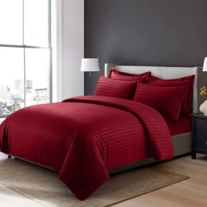 Striped Burgundy Duvet Cover Set