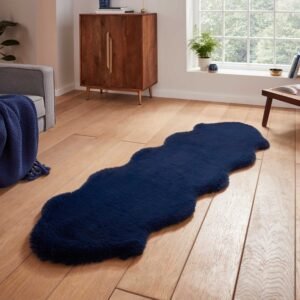 Super Teddy Double Faux Sheepskin 60cm x 180cm Rug Navy