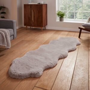Super Teddy Double Faux Sheepskin 60cm x 180cm Rug Silver