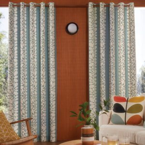 Orla Kiely Sycamore Stripe Ready Made Eyelet Curtains Duckegg