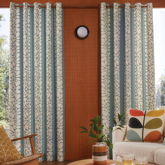 Orla Kiely Sycamore Stripe Ready Made Eyelet Curtains Duckegg